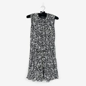 Derek Lam Floral Mini Dress Size 0 Black White Silk Quiet Luxury Glam Cocktail